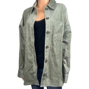 Matty M Womens Size Large Shirt Jacket Corduroy Long Sleeve Button Up Green New